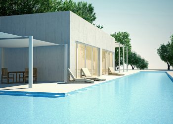 Modern villa with water pool day view